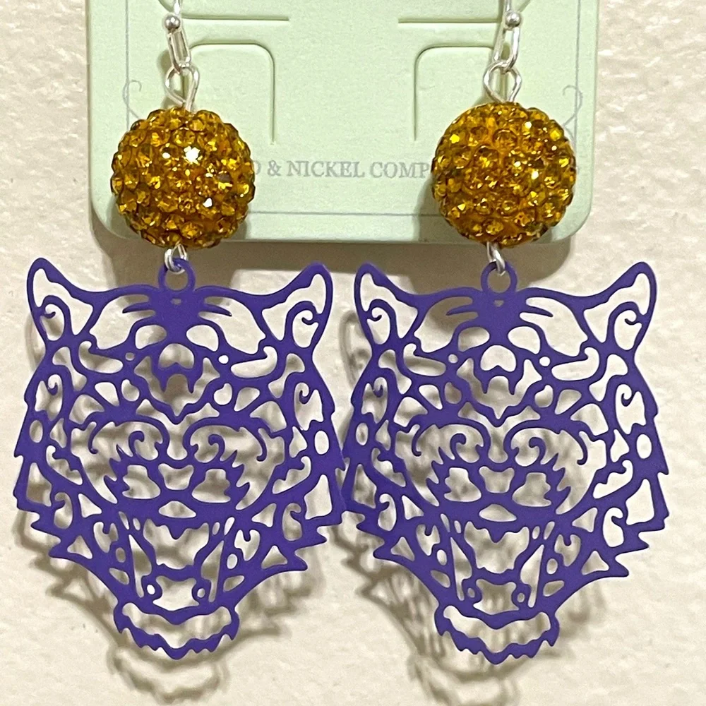 🎉💜Purple Gold Tiger Earrings LSU Game Days - Picture 1 of 1